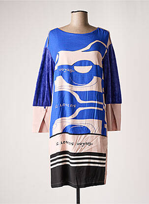 Robe mi-longue imprimé fantaisie manches longues bleu ELISA CAVALETTI femme