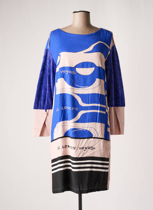 Robe mi-longue imprimé fantaisie manches longues bleu ELISA CAVALETTI femme