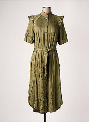Robe longue tissage popeline manches courtes vert NUMPH femme