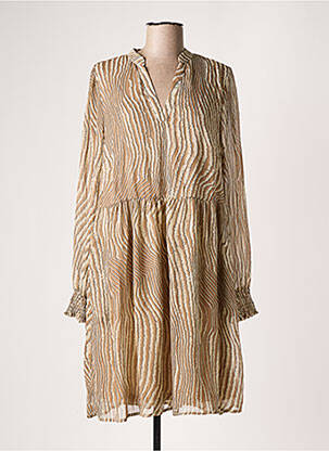 Robe mi-longue imprimé fantaisie manches longues beige KAFFE femme