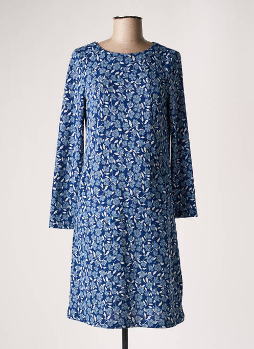 Robe mi-longue imprimé fleurs manches longues bleu MD'M femme