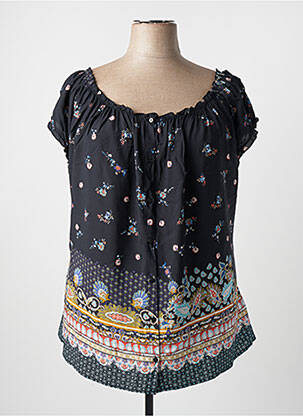 Chemisier imprimé fleurs manches courtes noir FRED SABATIER femme