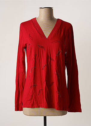 Top tissage jersey manches longues rouge GRIFFON femme