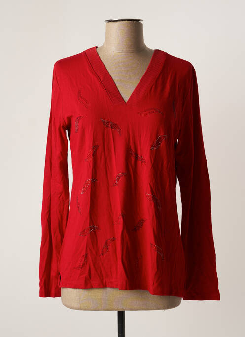 Top tissage jersey manches longues rouge GRIFFON femme