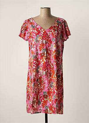 Robe mi-longue imprimé fleurs manches courtes rose AGATHE & LOUISE femme