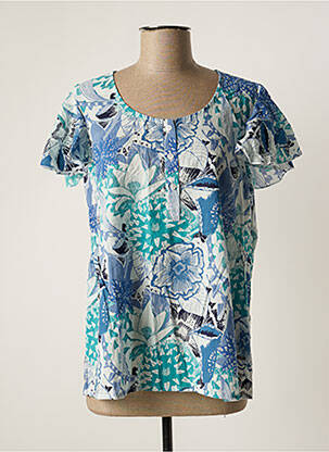 Blouse imprimé fleurs manches courtes bleu AGATHE & LOUISE femme