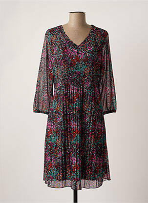 Robe mi-longue coupe fluide manches longues noir CHRISTINE LAURE femme
