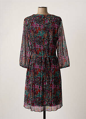 Robe mi-longue imprimé fleurs manches longues noir CHRISTINE LAURE femme