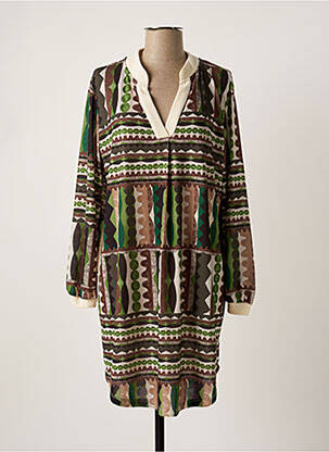 Robe mi-longue imprimé fantaisie manches longues vert JOY femme