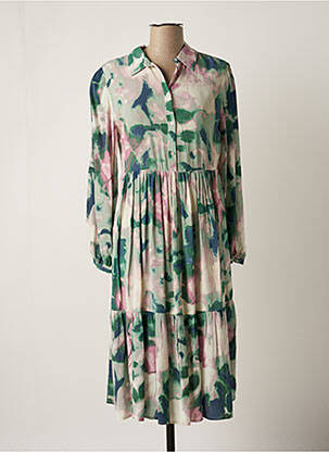 Robe mi-longue coupe fluide manches longues vert JENSEN femme