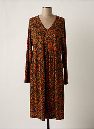 Robe mi-longue coupe fluide manches longues marron CISO femme