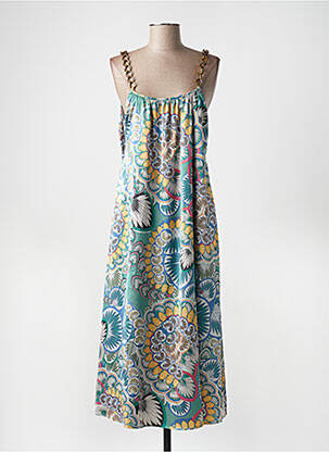 Robe longue imprimé fantaisie fines bretelles vert THE KORNER femme