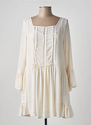 Robe courte coupe évasée manches longues beige EUREKA femme