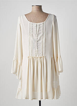 Robe courte coupe évasée manches longues beige EUREKA femme