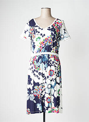 Robe mi-longue imprimé fantaisie manches courtes bleu LO! LES FILLES femme