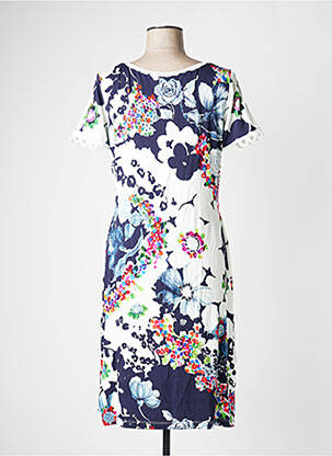 Robe mi-longue imprimé fantaisie manches courtes bleu LO! LES FILLES femme
