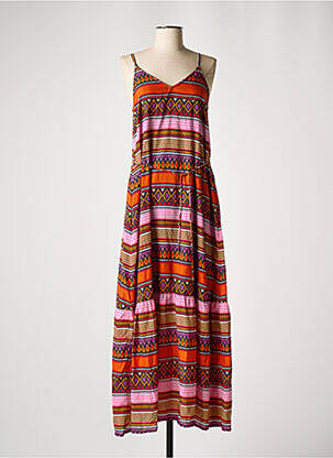 Robe longue manches bretelles ajustables fines bretelles orange ONLY femme