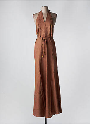 Robe longue tissage crêpe fines bretelles marron B.YOUNG femme