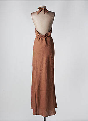 Robe longue tissage crêpe fines bretelles marron B.YOUNG femme