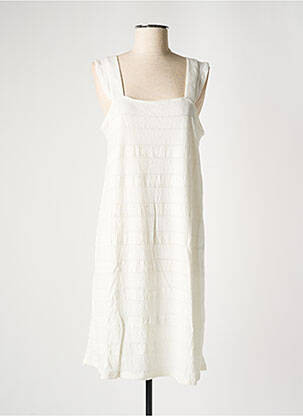 Robe mi-longue coupe cintrée fines bretelles blanc ICHI femme