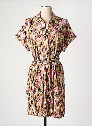 Robe mi-longue imprimé fantaisie manches courtes beige VERO MODA femme