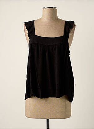Blouse tissage popeline manches courtes noir ICHI femme