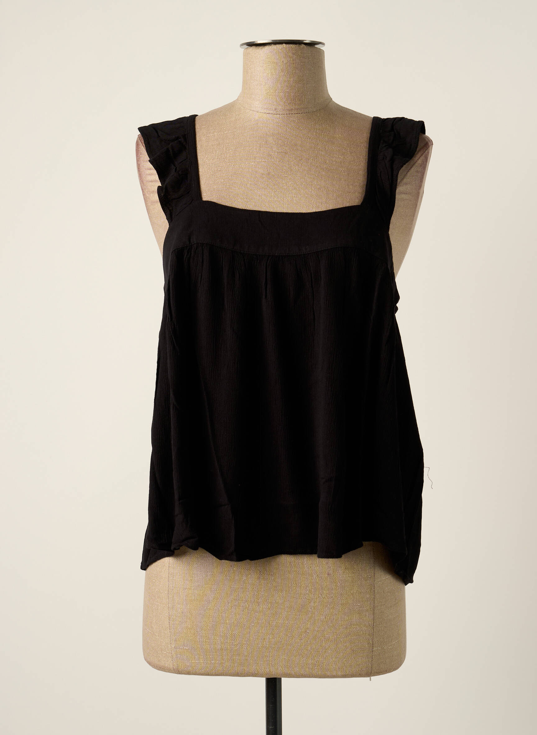 Blouse tissage popeline manches courtes noir ICHI femme