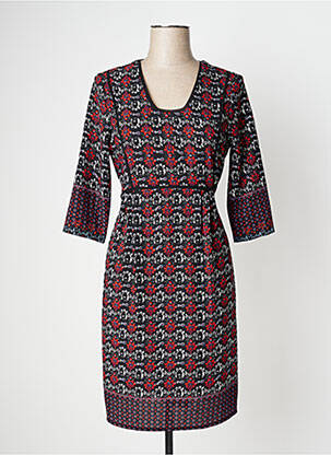 Robe courte imprimé fleurs manches 3/4 noir DOUBLE JEU femme