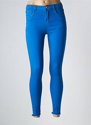 Pantalon 7/8 fermeture zippée sous rabat boutonné bleu LAULIA femme