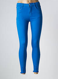 Pantalon 7/8 fermeture zippée sous rabat boutonné bleu LAULIA femme