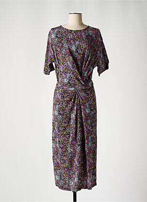 Robe mi-longue imprimé fantaisie manches courtes noir CKS femme