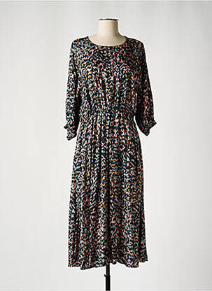 Robe longue imprimé fantaisie manches 3/4 noir CKS femme
