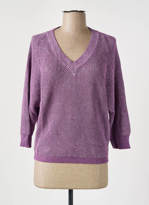 Pull tissage chiné manches 3/4 violet CKS femme