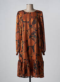 Robe mi-longue coupe fluide manches longues marron SIGNATURE femme