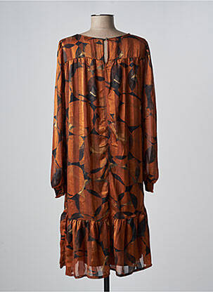 Robe mi-longue coupe fluide manches longues marron SIGNATURE femme