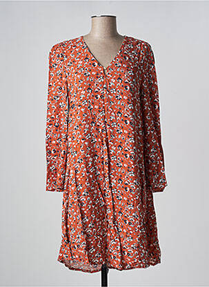 Robe mi-longue imprimé fleurs manches longues marron ÉTYMOLOGIE femme
