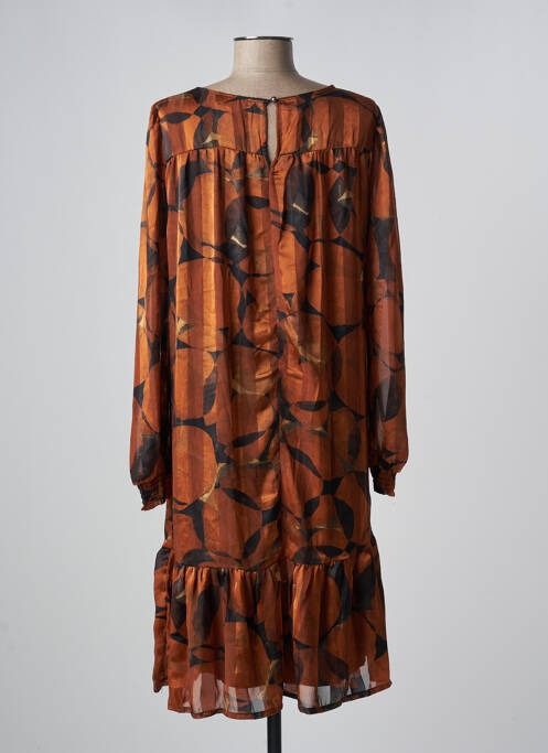 Robe mi-longue coupe fluide manches longues marron SIGNATURE femme