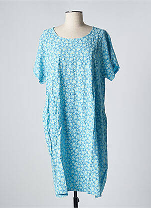Robe mi-longue imprimé fleurs manches courtes bleu DREAM VALLEY femme