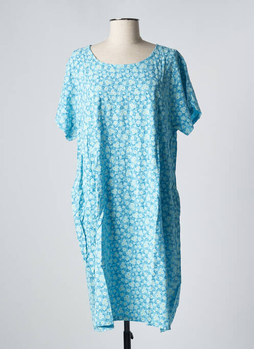 Robe mi-longue imprimé fleurs manches courtes bleu DREAM VALLEY femme