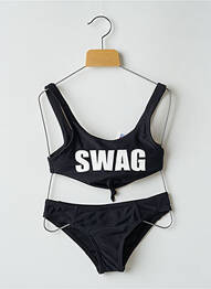 Maillot de bain 2 pièces stretch noir LAGON BLEU fille
