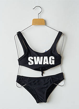 Maillot de bain 2 pièces stretch noir LAGON BLEU fille