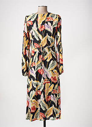 Robe mi-longue imprimé fleurs manches longues noir KING LOUIE femme