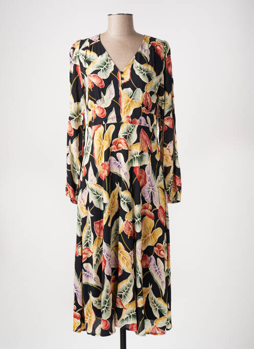 Robe mi-longue imprimé fleurs manches longues noir KING LOUIE femme