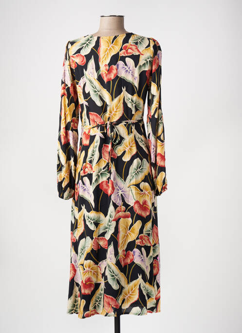 Robe mi-longue imprimé fleurs manches longues noir KING LOUIE femme