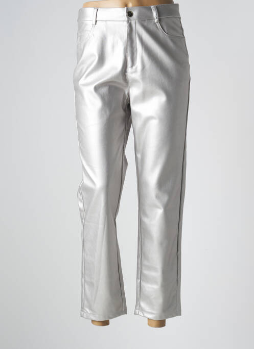 Pantalon 7/8 fermeture zippée sous rabat boutonné taille normale argent GRACIELA femme