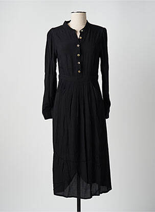 Robe mi-longue coupe évasée manches longues noir CHERRY PARIS femme