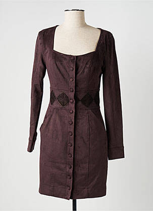 Robe courte manches longues manches longues marron GUESS femme