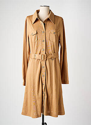 Robe mi-longue coupe évasée manches longues beige GUESS femme