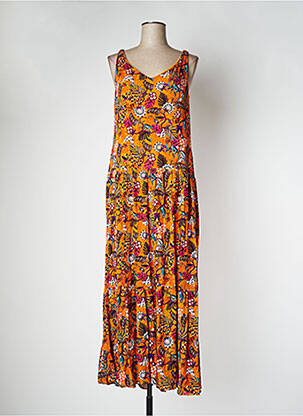 Robe longue tissage crêpe fines bretelles orange SURKANA femme