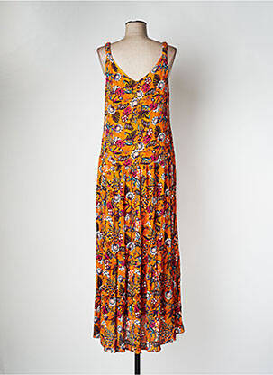 Robe longue tissage crêpe fines bretelles orange SURKANA femme